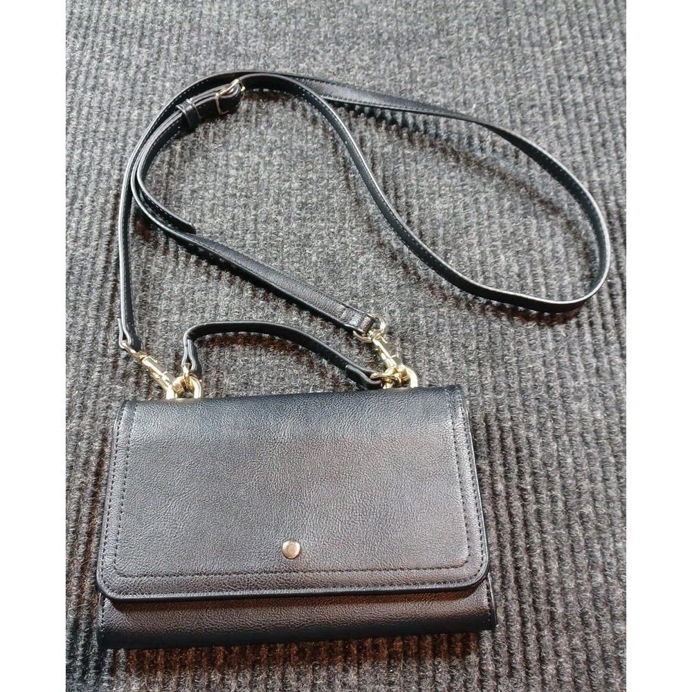 Sole Society Black Pebbled Leather Phone Wallet Crossbody with Handle